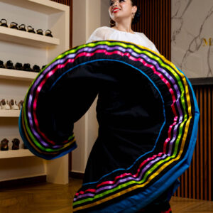 Falda folklórica doble circular - NEGRO LISTONES  COLORES OLAN AZUL
