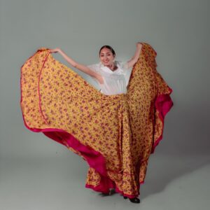 Falda folklórica doble circular - AMARILLO OLAN ROSA