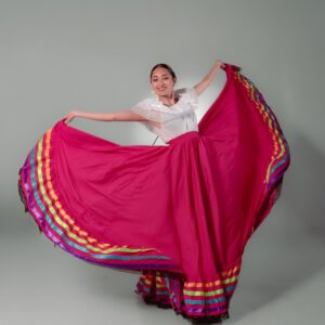 Falda folklórica doble circular - Rosa Listones colores